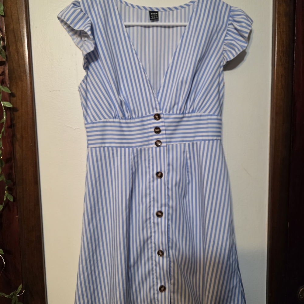 SHEIN Blue and White Striped Midi Dress